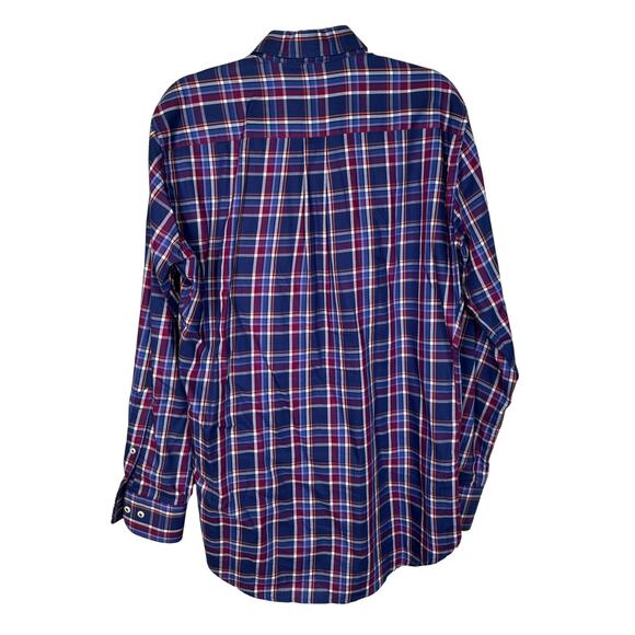 Peter Millar Mens M Plaid Long Sleeve Button Up Dress Shirt 100% Cotton Navy Red - Picture 2 of 7